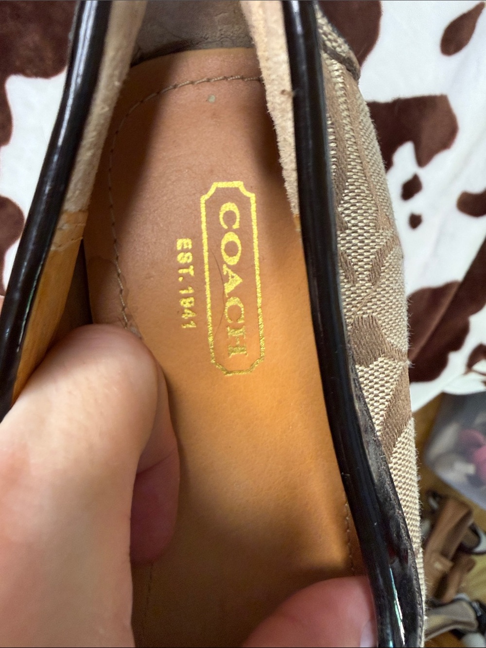 Coach Brown Signature Canvas Loafers with Black Patent Trim and Gold Accents - Picture 2 of 5